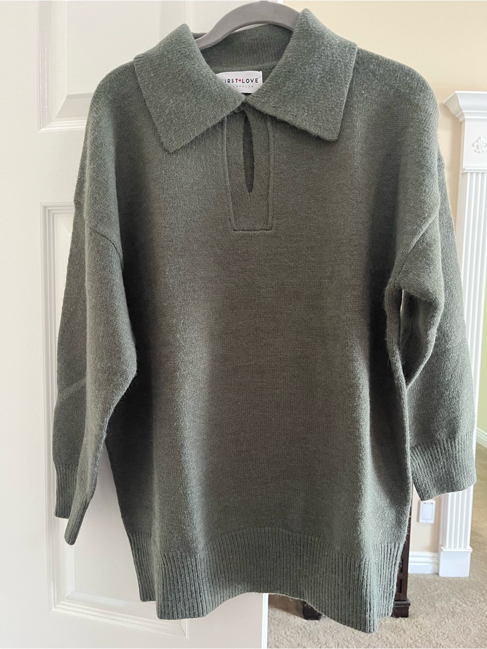 First Love Olive Green Collared Knit Sweater